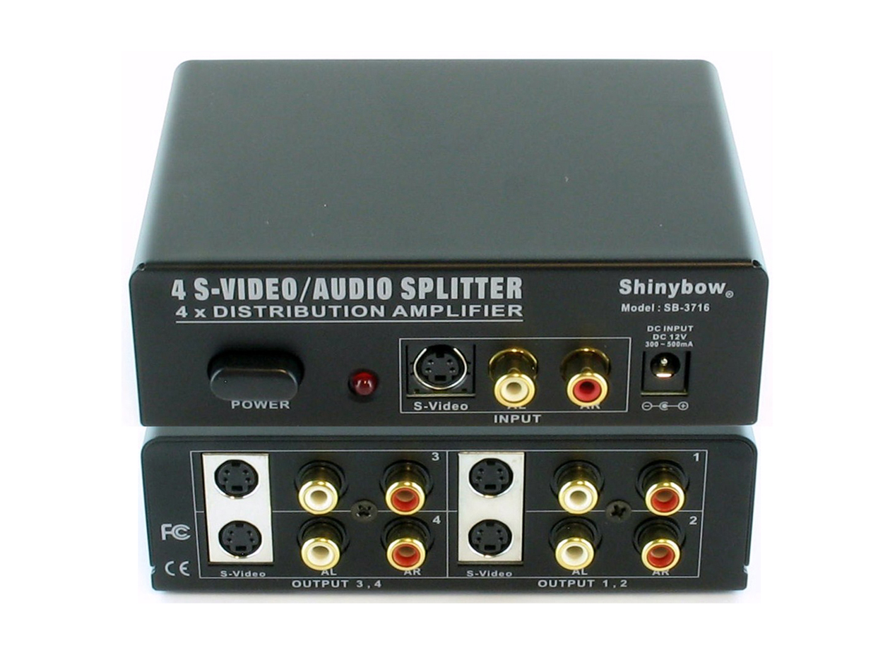 1x4 S-Video Stereo Audio Splitter Distribution Amplifier